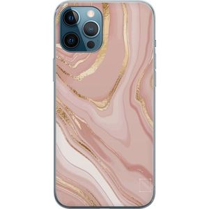 Apple iPhone 12 Pro Max Läpinäkyvä Puhelinkotelo Ljusrosa marmor