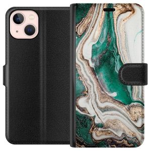Apple iPhone 13 Musta Lompakkokotelo Grön / Guld marmor