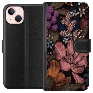 Apple iPhone 13 Musta Lompakkokotelo Tecknade blommor