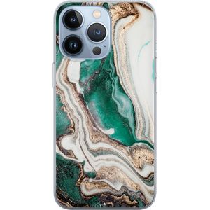Apple iPhone 13 Pro Transparent Mobilskal Grön / Guld marmor
