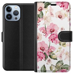 Apple iPhone 13 Pro Max Musta Lompakkokotelo Rosa blommor