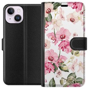 Apple iPhone 14 Sort Tegnebogsetui Rosa blommor