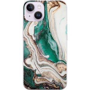Apple iPhone 14 Läpinäkyvä Puhelinkotelo Grön / Guld marmor