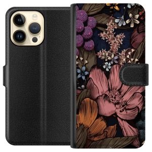 Apple iPhone 14 Pro Max Musta Lompakkokotelo Tecknade blommor