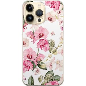 Apple iPhone 14 Pro Max Läpinäkyvä Puhelinkotelo Rosa blommor