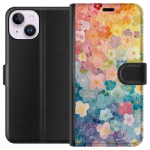 Apple iPhone 15 Svart Plånboksfodral Miniatyrblommor
