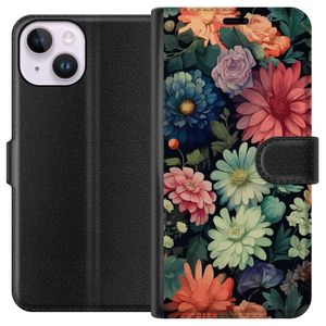 Apple iPhone 15 Musta Lompakkokotelo Färglada blommor