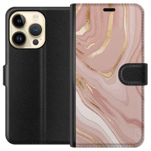 Apple iPhone 15 Pro Musta Lompakkokotelo Ljusrosa marmor