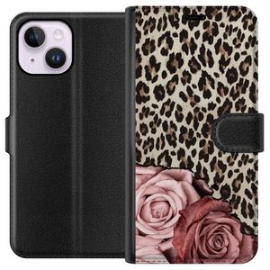 Apple iPhone 15 Plus Svart Plånboksfodral Leopardrosor