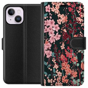 Apple iPhone 15 Plus Musta Lompakkokotelo Blommor