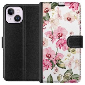 Apple iPhone 15 Plus Svart Plånboksfodral Rosa blommor