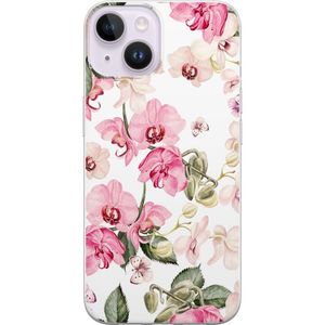 Apple iPhone 15 Plus Transparent Mobilskal Rosa blommor