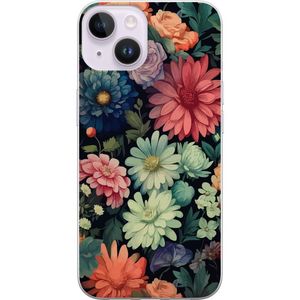 Apple iPhone 15 Plus Transparent Mobilskal Färglada blommor