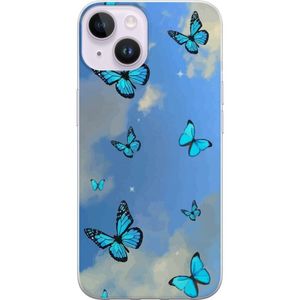 Apple iPhone 15 Plus Transparent Mobilskal Himlen med fjärilar