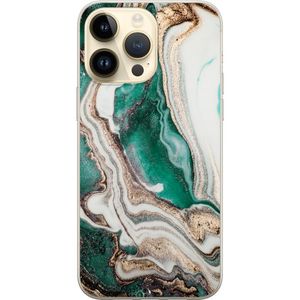 Apple iPhone 15 Pro Max Gennemsigtigt Telefoncover Grön / Guld marmor