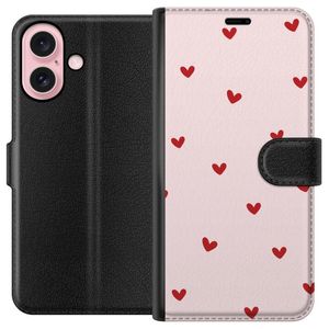 Apple iPhone 16 Svart Plånboksfodral Små Hjärtan