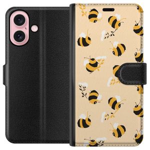 Apple iPhone 16 Svart Plånboksfodral Humlor