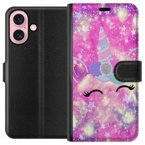 Apple iPhone 16 Svart Plånboksfodral Glad Enhörning