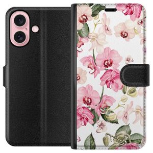 Apple iPhone 16 Musta Lompakkokotelo Rosa blommor