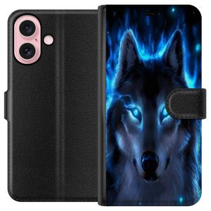 Apple iPhone 16 Svart Plånboksfodral Blå Varg