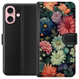 Apple iPhone 16 Svart Plånboksfodral Färglada blommor