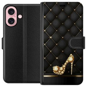 Apple iPhone 16 Svart Plånboksfodral Lyxig Sko