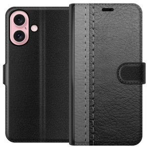 Apple iPhone 16 Svart Plånboksfodral Grått Fake Läder