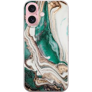 Apple iPhone 16 Transparent Mobilskal Grön / Guld marmor