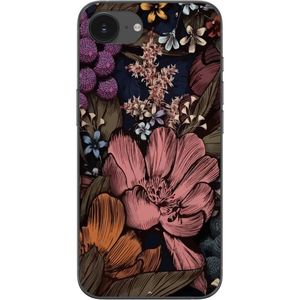 Apple iPhone 16e Transparent Mobilskal Tecknade blommor