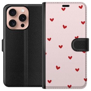 Apple iPhone 16 Pro Svart Plånboksfodral Små Hjärtan