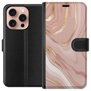 Apple iPhone 16 Pro Musta Lompakkokotelo Ljusrosa marmor
