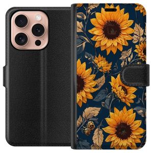 Apple iPhone 16 Pro Svart Plånboksfodral Solrosor