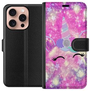 Apple iPhone 16 Pro Svart Plånboksfodral Glad Enhörning