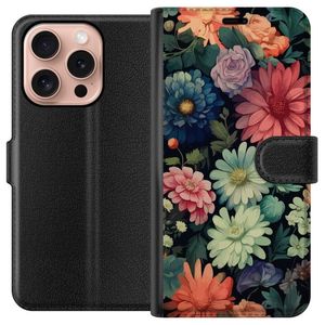 Apple iPhone 16 Pro Svart Plånboksfodral Färglada blommor