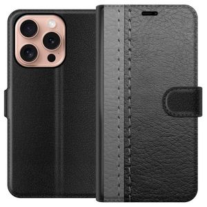 Apple iPhone 16 Pro Svart Plånboksfodral Grått Fake Läder