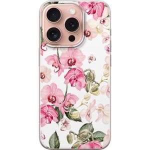 Apple iPhone 16 Pro Läpinäkyvä Puhelinkotelo Rosa blommor
