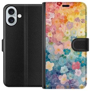 Apple iPhone 16 Plus Sort Tegnebogsetui Miniatyrblommor