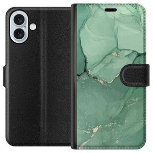 Apple iPhone 16 Plus Musta Lompakkokotelo Grön Marmor