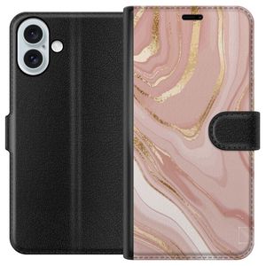 Apple iPhone 16 Plus Svart Plånboksfodral Ljusrosa marmor