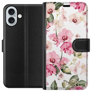 Apple iPhone 16 Plus Sort Lommebokdeksel Rosa blommor