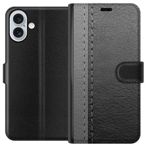 Apple iPhone 16 Plus Sort Lommebokdeksel Grått Fake Läder