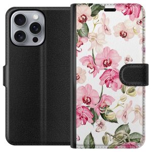 Apple iPhone 16 Pro Max Musta Lompakkokotelo Rosa blommor