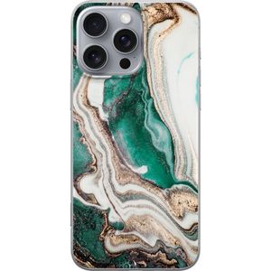 Apple iPhone 16 Pro Max Transparent Mobilskal Grön / Guld marmor