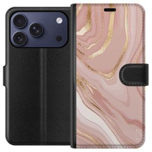 Apple iPhone 17 Pro Musta Lompakkokotelo Ljusrosa marmor