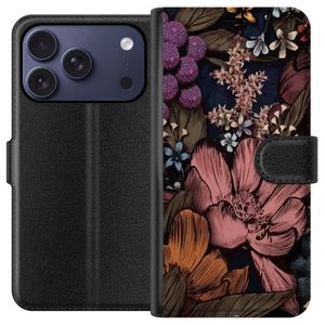 Apple iPhone 17 Pro Musta Lompakkokotelo Tecknade blommor
