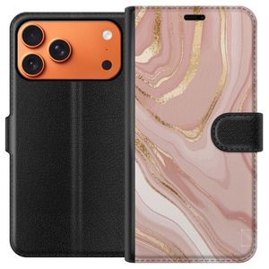 Apple iPhone 17 Pro Max Musta Lompakkokotelo Ljusrosa marmor