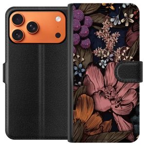 Apple iPhone 17 Pro Max Musta Lompakkokotelo Tecknade blommor