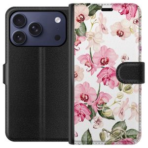 Apple iPhone 18 Pro Musta Lompakkokotelo Rosa blommor