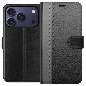 Apple iPhone 18 Pro Musta Lompakkokotelo Grått Fake Läder
