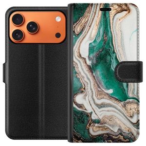 Apple iPhone 18 Pro Max Musta Lompakkokotelo Grön / Guld marmor